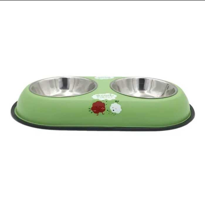 Printed Stainless Steel Double Sided Food & Water Bowl for Pet Cat , Puppy & Dog