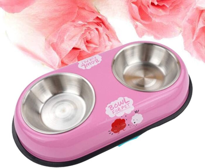 Printed Stainless Steel Double Sided Food & Water Bowl for Pet Cat , Puppy & Dog