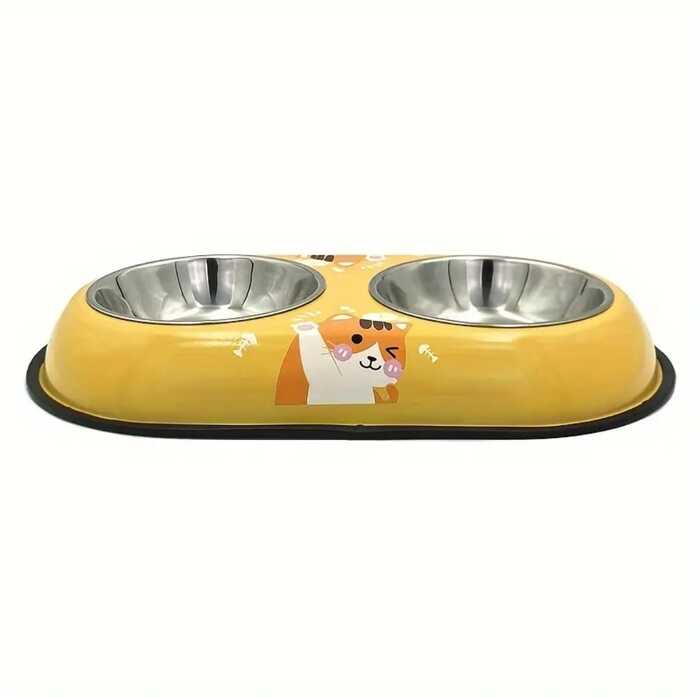 Printed Stainless Steel Double Sided Food & Water Bowl for Pet Cat , Puppy & Dog