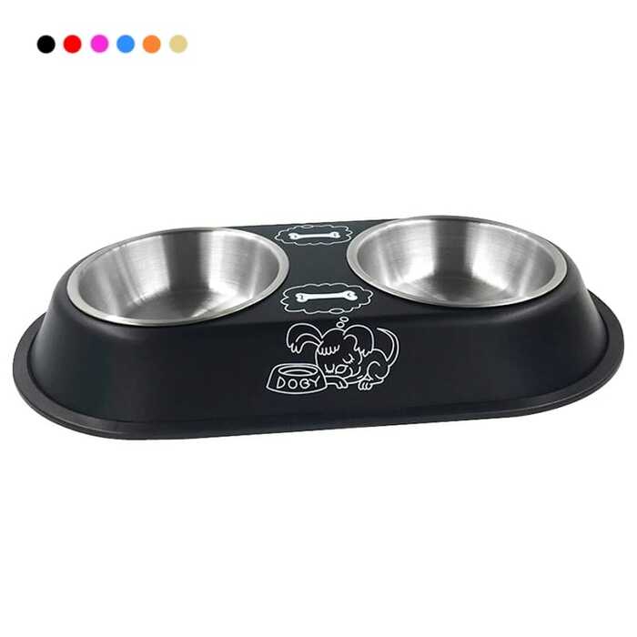 Printed Stainless Steel Double Sided Food & Water Bowl for Pet Cat , Puppy & Dog