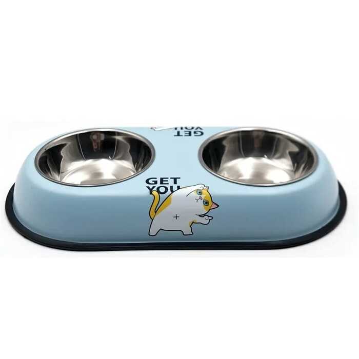 Printed Stainless Steel Double Sided Food & Water Bowl for Pet Cat , Puppy & Dog