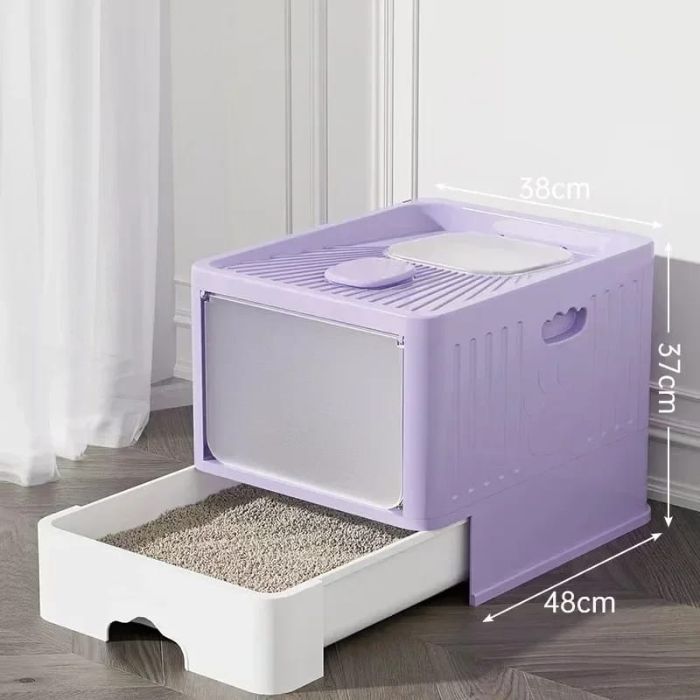 Pet Cat Toilet Litter Box with Lid Drawer System Foldable Large Including Pastic Scoop (Inside Dhaka Only)