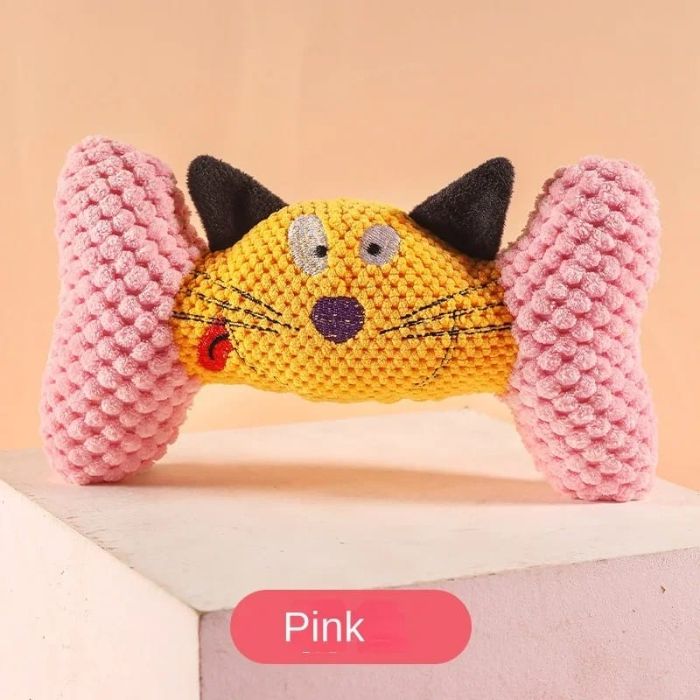 Cat Face Bone Plush Dog Chew Toys for Pets