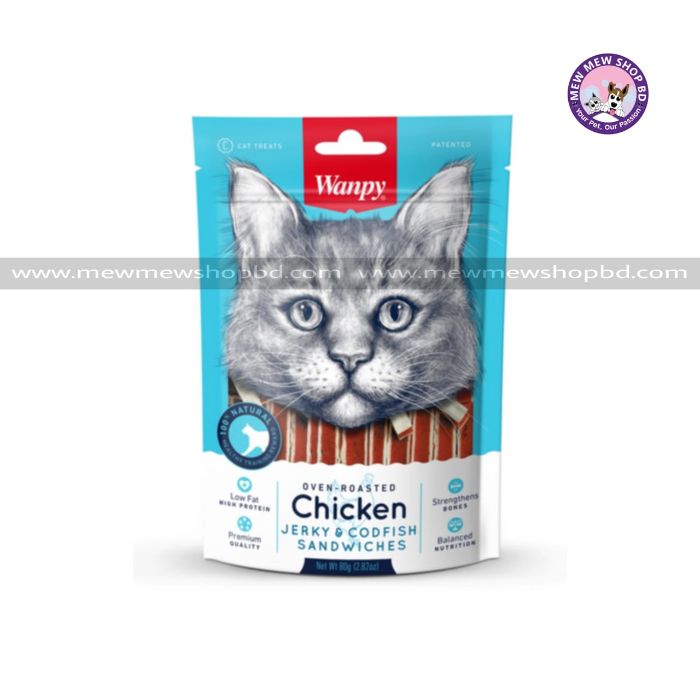 Wanpy Oven-Roasted Chicken Jerky and Codfish Sandwiches for Cats 80g