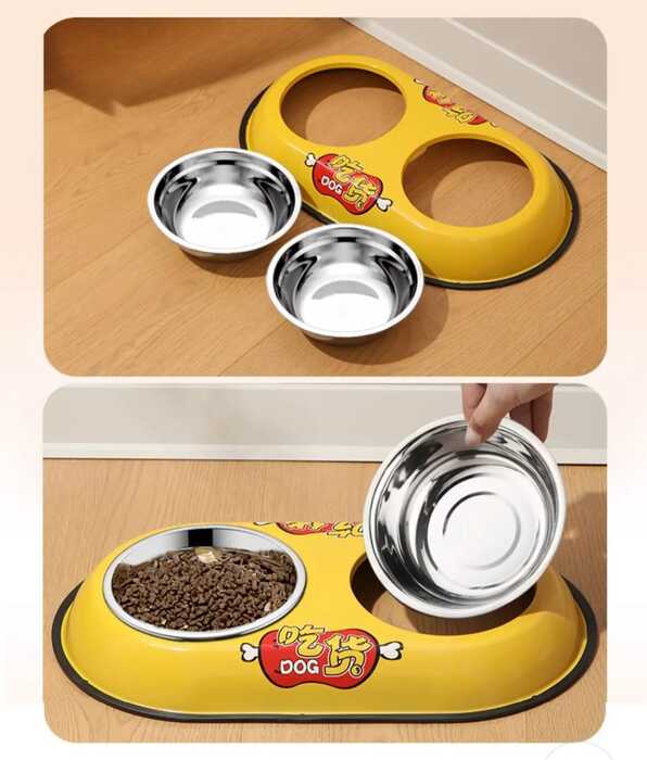 Printed Stainless Steel Double Sided Food & Water Bowl for Pet Cat , Puppy & Dog