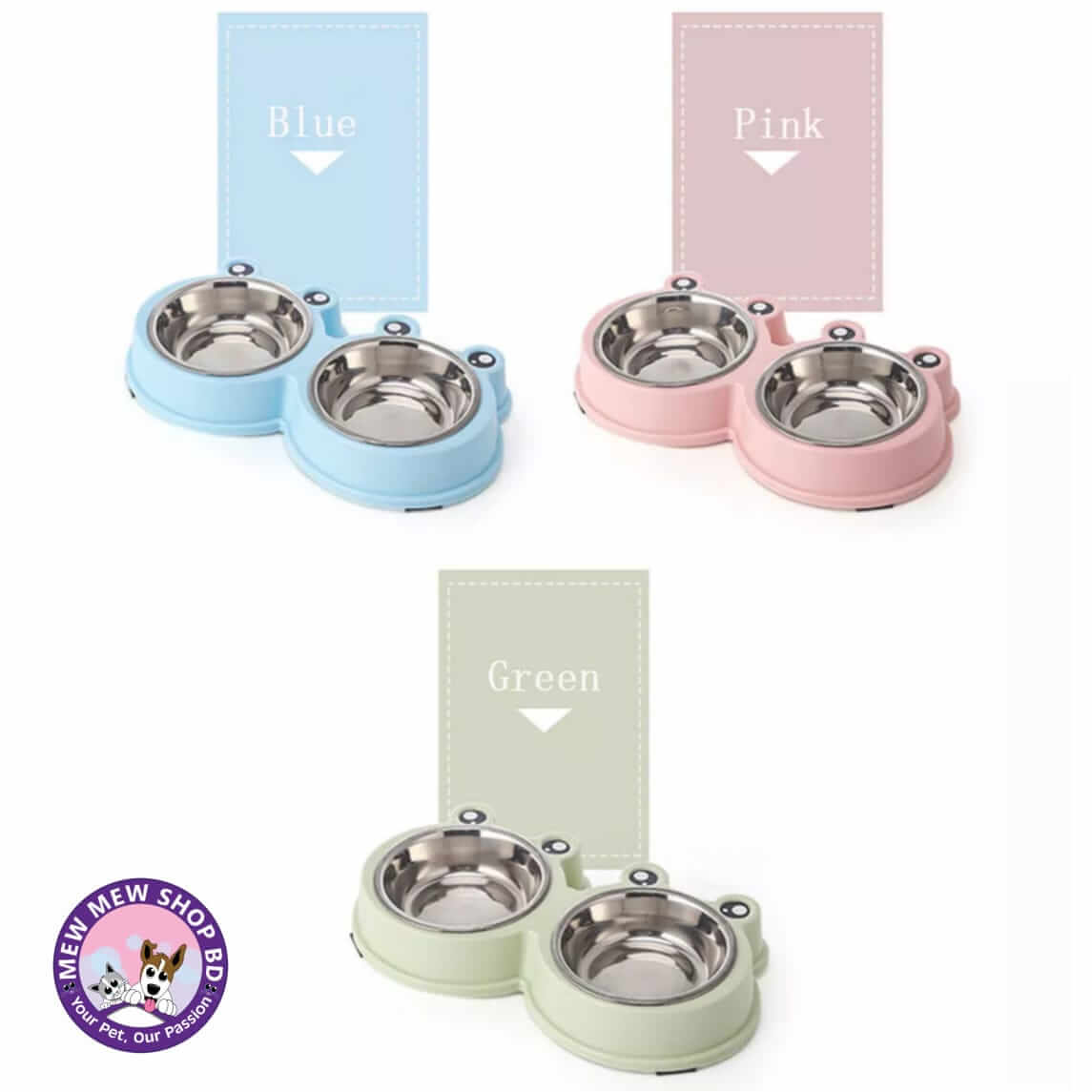 Frog eye stainless steel pet double bowl for cats and dog