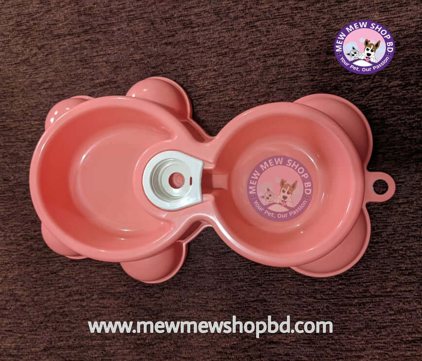 Double Pet Water Food Bowl Cat Food Storage Container