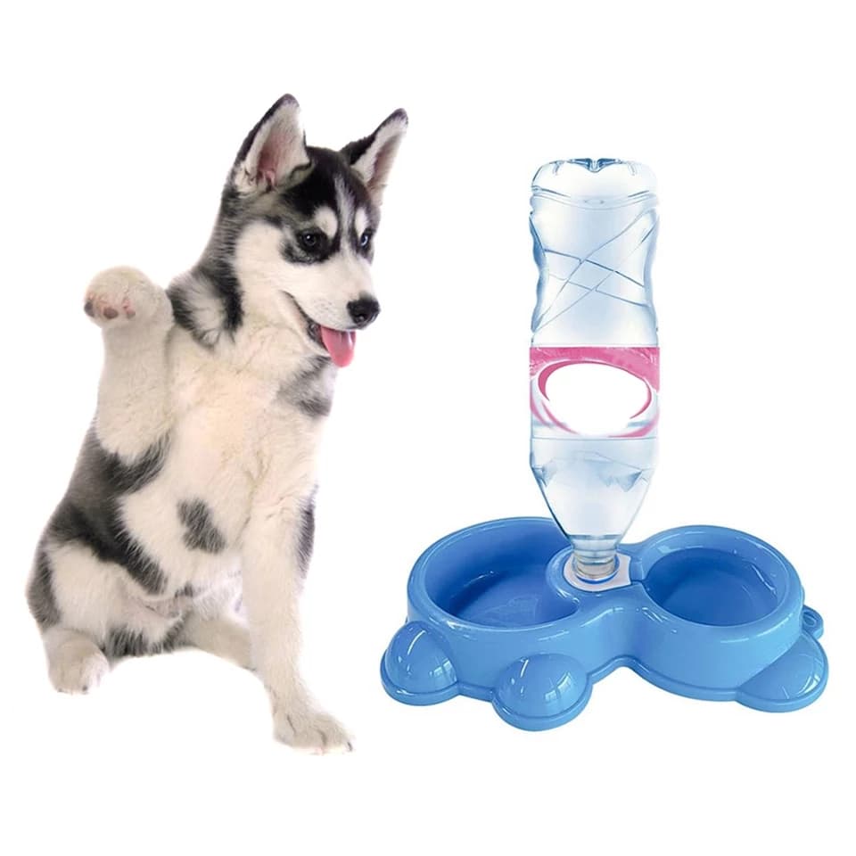 Double Pet Water Food Bowl Cat Food Storage Container