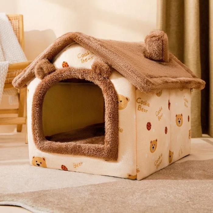 Tent shape Enclosed Warm House Plush Sleeping Bed for Pet Cat