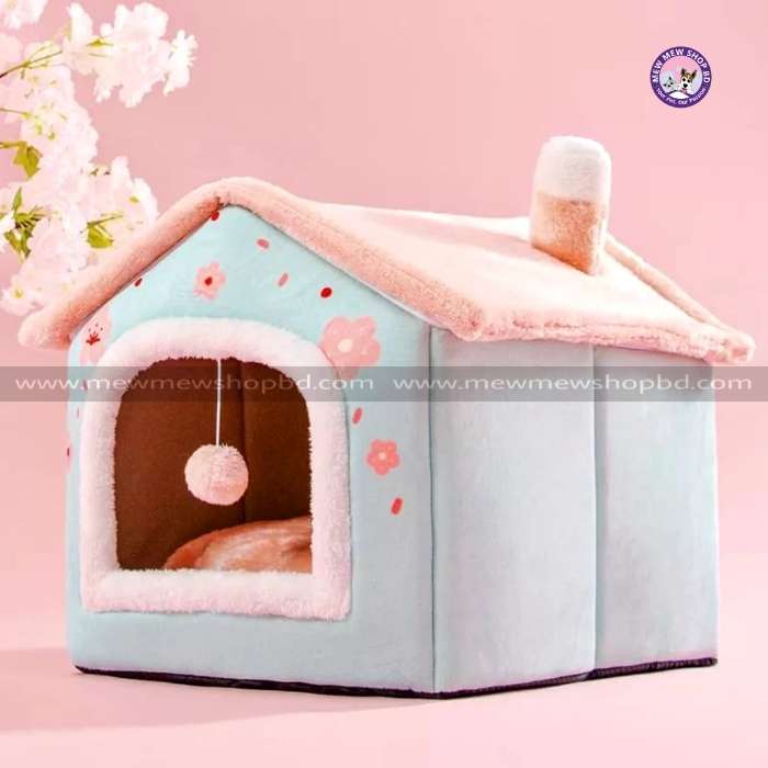 Tent shape Enclosed Warm House Plush Sleeping Bed for Pet Cat