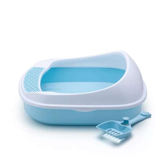 Cat Litter Box Semi-closed & Anti Splash Plastic Sandbox with Scoop for Pet Cat