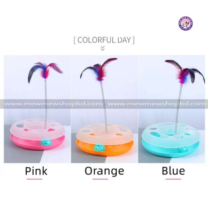 Pet Cat Round Turnable Disk Toy with Spring Feather