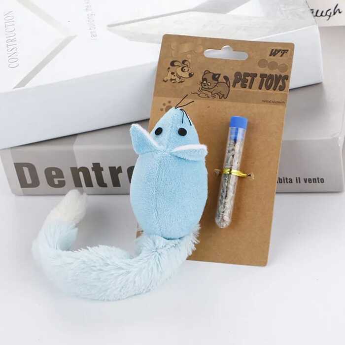 Long Tail Plush Mouse Interactive Pet Cat Toy, Scratch Playing Training with Catnip Toy Gift