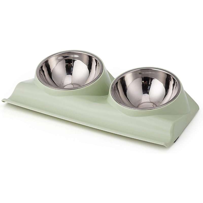 Double Pet Cat & Dog Food Bowl with Metal Stand Raised 15 Degree Tilted