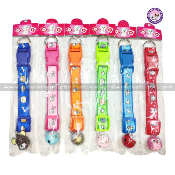 Random Cartoon Bell  with Colorful Printed Pet Dog & Puppy Collar