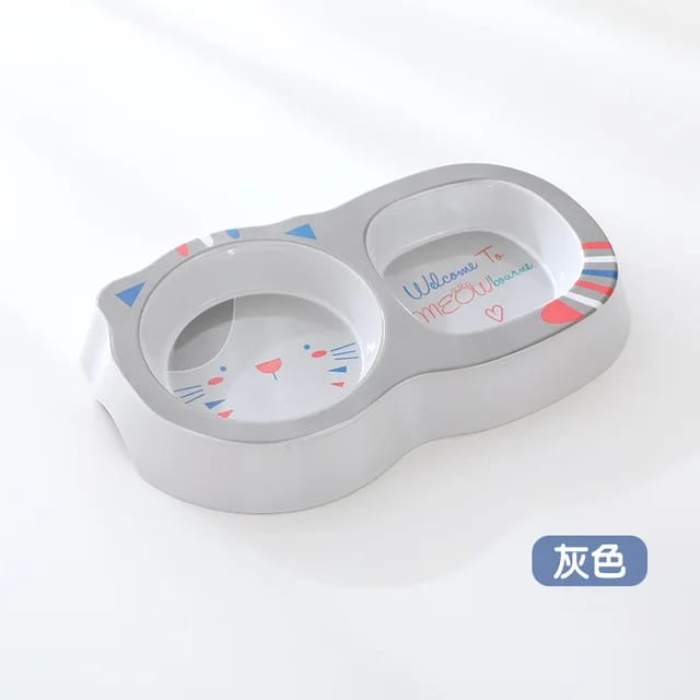 Cartoon Printed Square Circle Melamine Pet Cat & Puppy Double Food Bowl