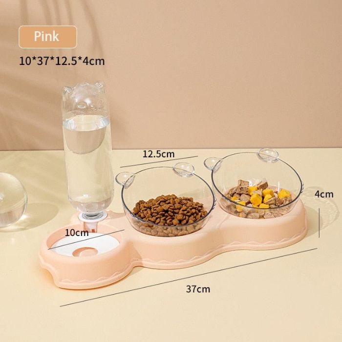 Cat Ear Design Three Bowl with Dry and Wet Separation Food Bowl for Pet Cat