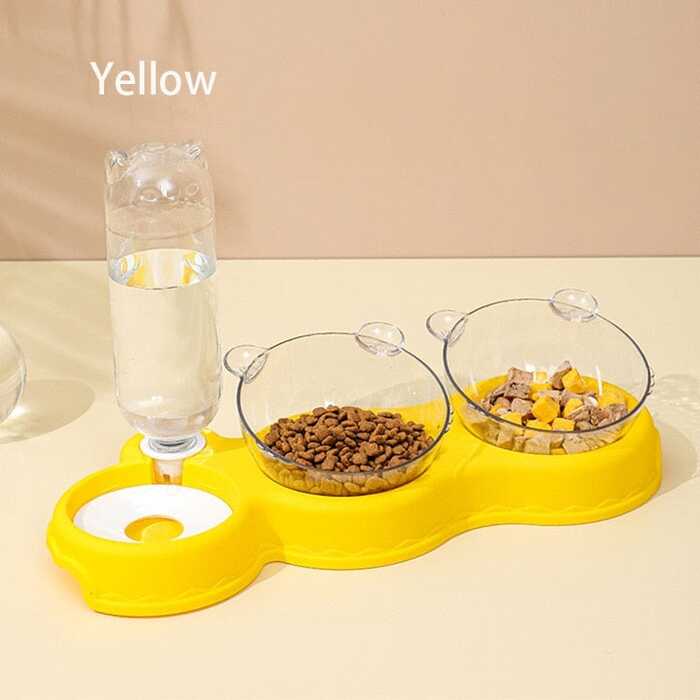 Cat Ear Design Three Bowl with Dry and Wet Separation Food Bowl for Pet Cat