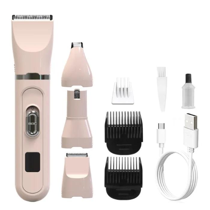 Multifunctional Pet Cat & Dog Grooming Kit with 4 Blades Low Noise Cordless Rechargeable Trimmer