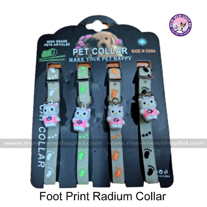 Adjustable Foot Print Radium Cat Collar with Cartoon Bell