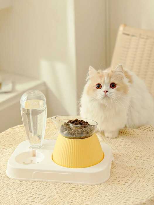 Cat Ear Design Drinking Bottle with Anti-choke Bowl & Slow Food Bowl for Pet Cat & Puppy