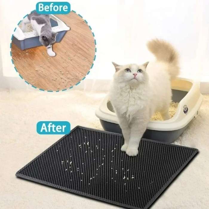 Waterproof Nonslip Double Layer Pet Litter Box Mat with Adhesive Tape