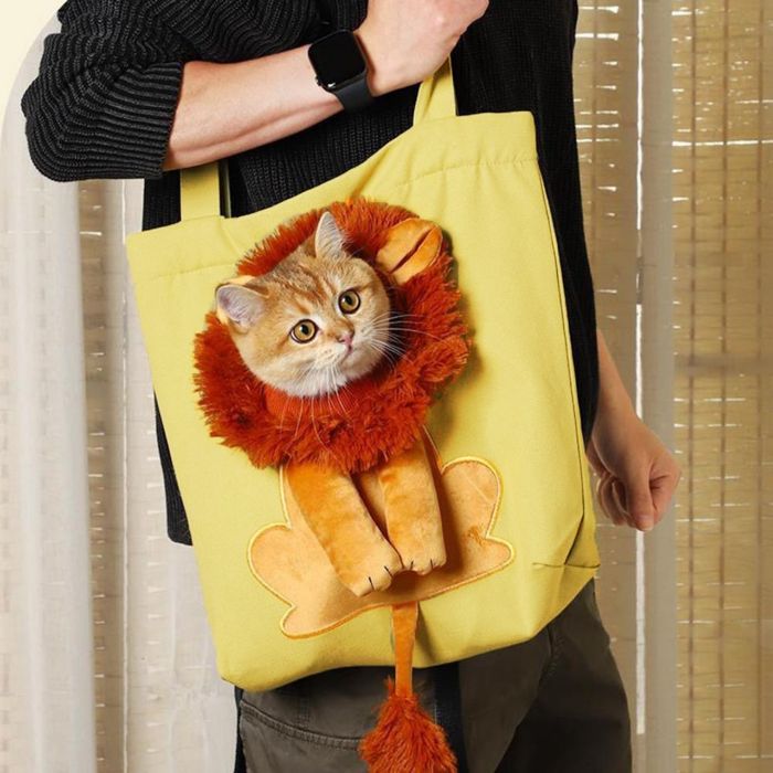 Lion Design Cat Breathable Bag Soft Pet Carriers with Safety Zippers Handbag for Pets