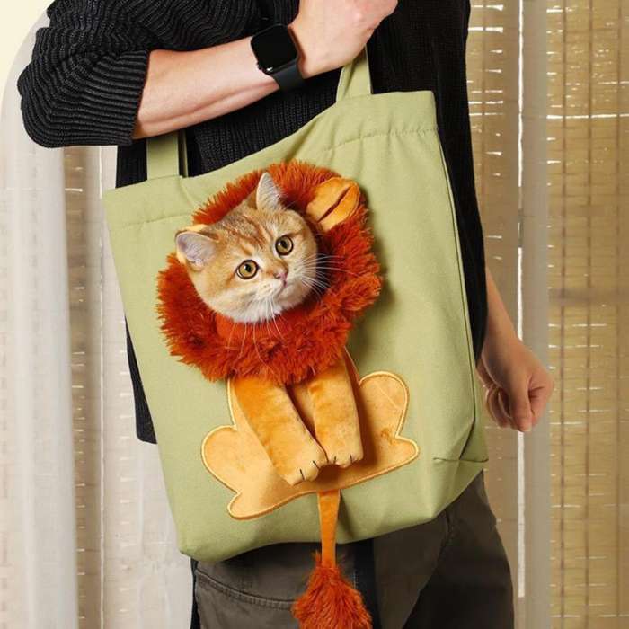 Lion Design Cat Breathable Bag Soft Pet Carriers with Safety Zippers Handbag for Pets