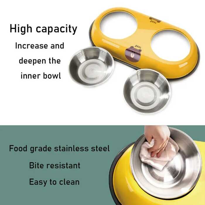 Printed Stainless Steel Double Sided Food & Water Bowl for Pet Cat , Puppy & Dog