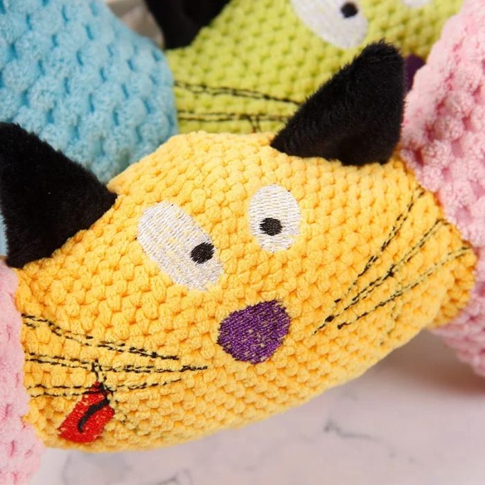 Cat Face Bone Plush Dog Chew Toys for Pets