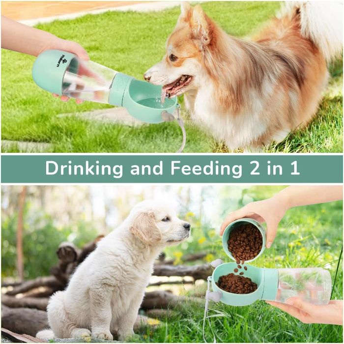 Pet Cat & Dog Leak Proof Portable Travel Food & Water Bottle Container with On Off Button