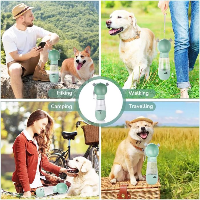 Pet Cat & Dog Leak Proof Portable Travel Food & Water Bottle Container with On Off Button