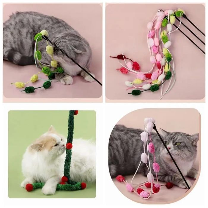 Triple Rope Ball Cat Teaser Rod Bending Resistance High Toughness Teaser for Pet Cat
