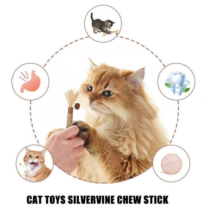 Pet Cat Toys Silvervine Chew Catnip Stick with Hemp Rope 1pcs