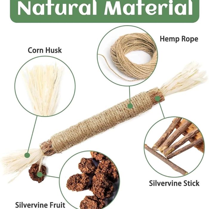 Pet Cat Toys Silvervine Chew Catnip Stick with Hemp Rope 1pcs