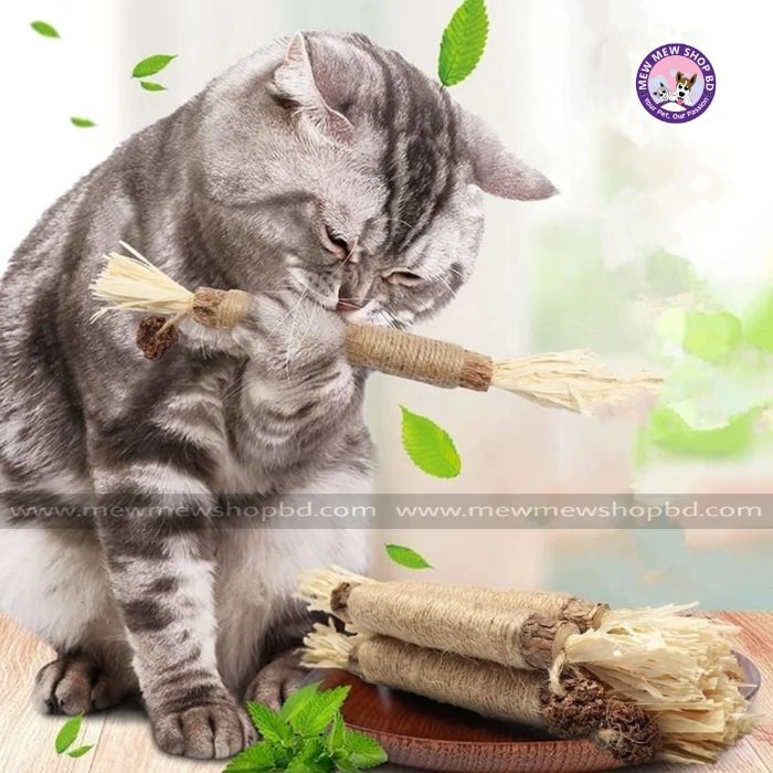 Pet Cat Toys Silvervine Chew Catnip Stick with Hemp Rope 1pcs