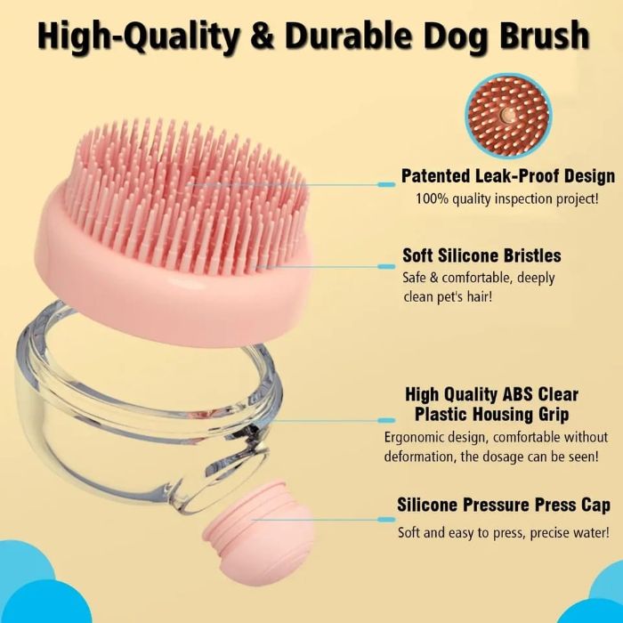 Pet Bath Brush with Soap and Shampoo Dispenser Leak-proof Silicone Brush for Cats & Dogs