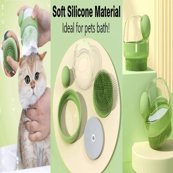 Pet Bath Brush with Soap and Shampoo Dispenser Leak-proof Silicone Brush for Cats & Dogs