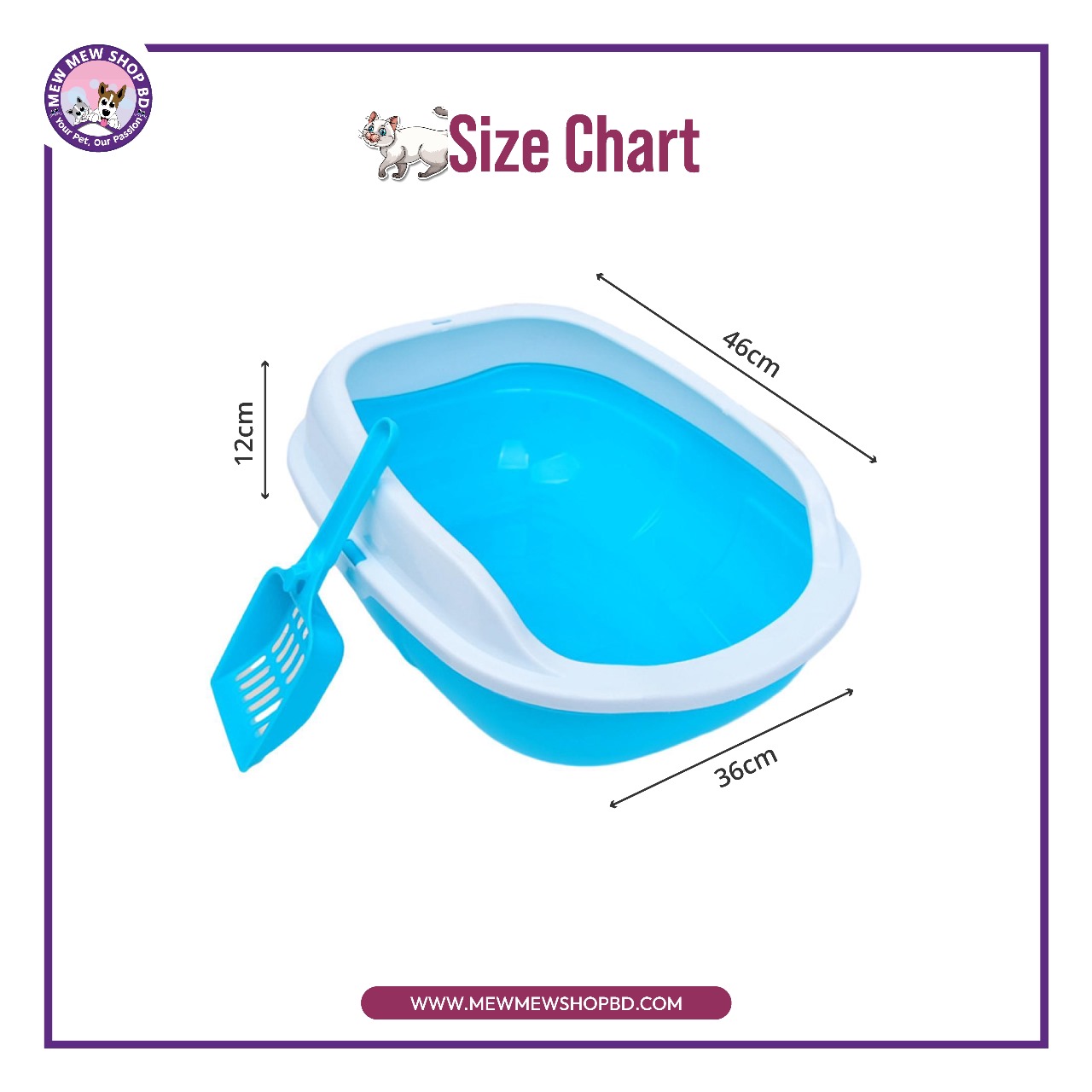 Regular Litter Box with Scoop for Pet Cat