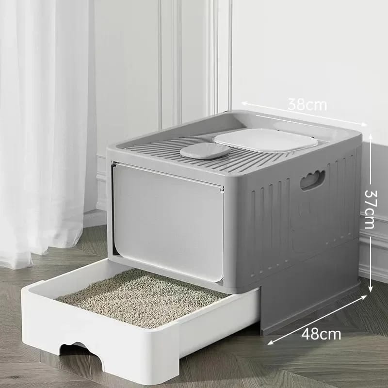 Pet Cat Toilet Litter Box with Lid Drawer System Foldable Large Including Pastic Scoop (Inside Dhaka Only)