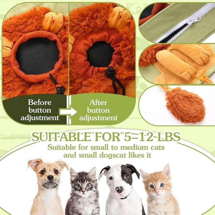 Lion Design Cat Breathable Bag Soft Pet Carriers with Safety Zippers Handbag for Pets