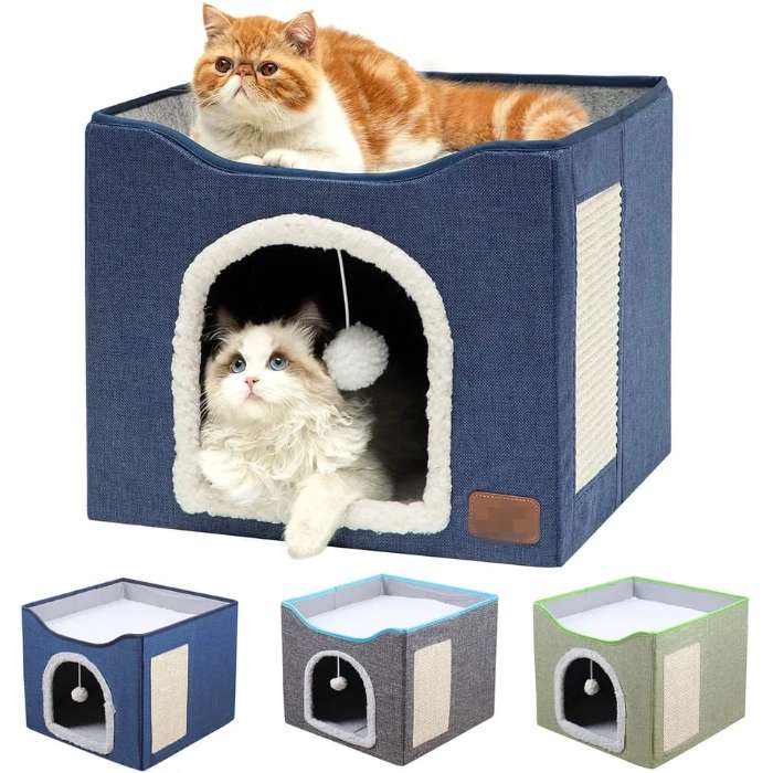 Foldable Pet Cat & Dog Stool House with Scratching Pad