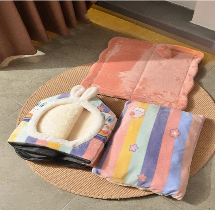 Rabbit Ear Design Tent shape Enclosed Warm House Plush Sleeping Bed for Pet Cat