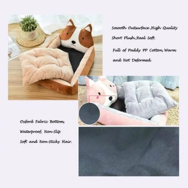 Teddy Cartoon Pet Cat Soft Bed House for Winter Warming