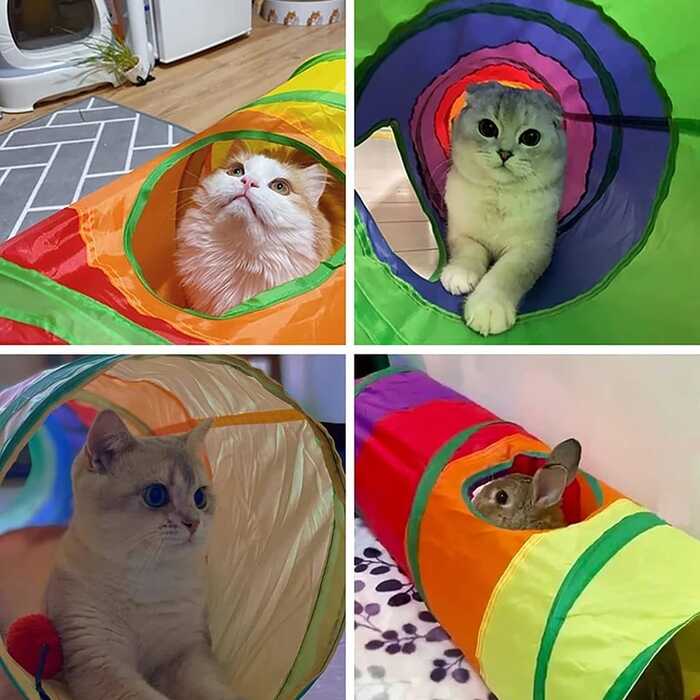 S Shape Foldable Pet Cat Rainbow Colored Tunnel Toy for Indoor Playing