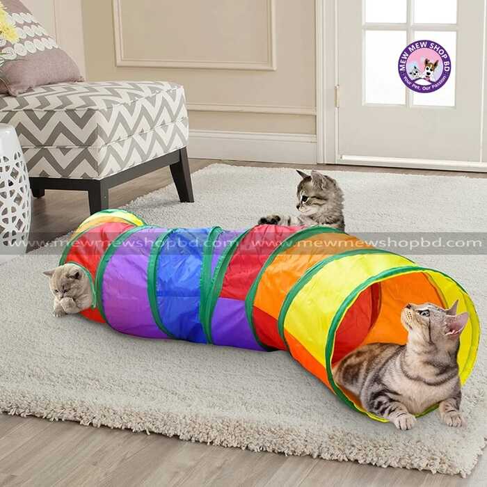S Shape Foldable Pet Cat Rainbow Colored Tunnel Toy for Indoor Playing