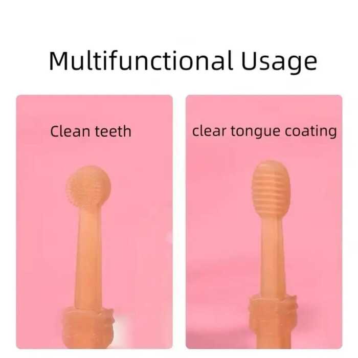 2pcs Set Multifunctional Pet Cat & Dog Silicone Flexible Toothbrush & Tongue Scraper