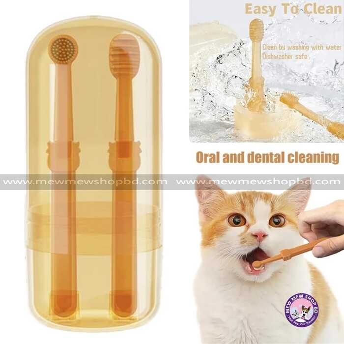 2pcs Set Multifunctional Pet Cat & Dog Silicone Flexible Toothbrush & Tongue Scraper