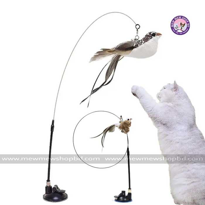 Cat Bird Toy Suction Cup Kitten Feather Teaser Toy Stick Swing Interactive Cat Toys