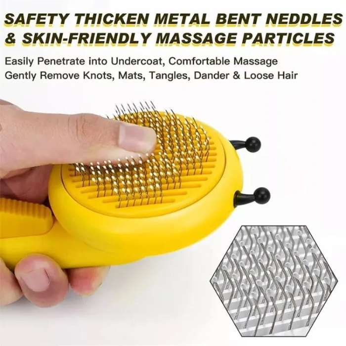 Bee Design Self Cleaning Pets Grooming Brush For Cats & Dogs
